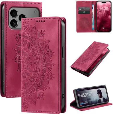 Produktbild von Mandala Handyhülle für Apple iPhone 17 Pro RFID Schutz Klapphülle Case Cover Design Schutzhülle Farbe: Magenta