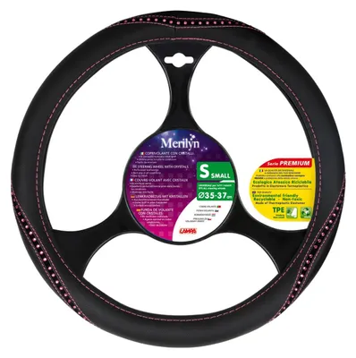 Zdjęcie produktu dla Pokrowiec na kierownicę Merilyn-Pink z różowymi kryształkami Skeentex rozmiar S średnica 35/37 cm