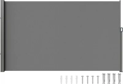 Produktbild von VEVOR Seitenmarkise 180 x 350 cm Seitenwandmarkise aus 180 g/m² Polyestergewebe mit PolyurethanBeschichtung Markise einziehbarer Griff mit Federmechanismus Sichtschutz Blickschutz für Balkone Innenhöfe Grau