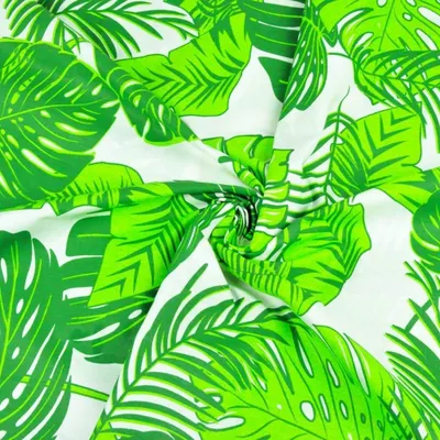 Produktbild von 100% Baumwolle - große grüne Monstera-Blätter auf weißem Hintergrund