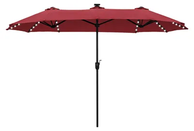 Produktbild von Großer rechteckiger Sonnenschirm 380 x 200 cm für Garten und Terrasse, mit LED-Beleuchtung, Kurbel, UV-Schutz, windfest, orangerot