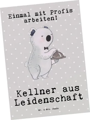Produktbild von Mr. & Mrs. Panda Postkarte Kellner Leidenschaft - Grau Pastell - Geschenk, Restaurant, Spruch, Postkarten, Ansichtskarte, Ausbildung, Grußkarte, Fotokarte, Ansichtskarten