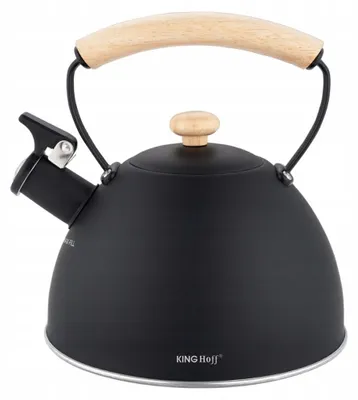 Produktbild von Kinghoff KH-1999 Edelstahl Wasserkocher mit Pfeife Mattschwarz Holzgriff
