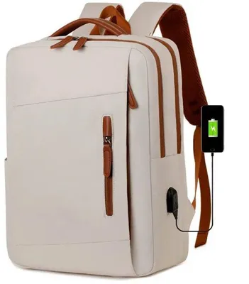 Productafbeelding van Rugzak, laptophoes 15,6 inch – waterdichte rugzak met USB-oplaadpoort voor dames en heren – beige