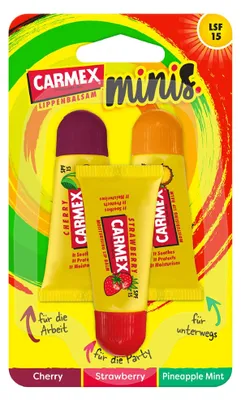 Produktbild von Carmex Minis Strawberry/Pineapple Mint/Cherry - 10 x 15g