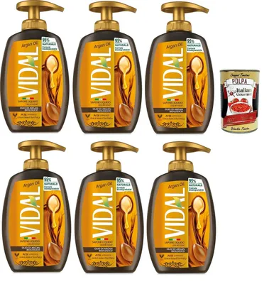 Produktbild von Vidal - Sapone Liquido, Olio di Argan, Flüssigseife, Arganöl 6x 300 ml + Italian Gourmet polpa 400g