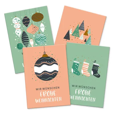 Produktbild von itenga 12 x Postkarte Grußkarte Frohe Weihnachten Weihnachtsdeko pastell mit 4 Motiven DIN A6 hoch