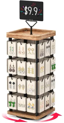 Produktbild von Schmuckständer Ohrringständer Ohrring-Display - 360° drehbar - Naturholz - Mit schwarzer Tafel für Ketten und Armbänder