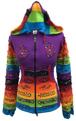 Productafbeelding van SHOPOHOLIC FASHION: Damesregenjas met regenboogprint, handgemaakte patchwork-details, katoen, geschikt voor festivals