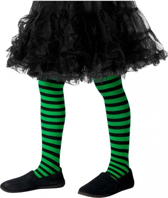 Produktbild von Gestreifte Kinderstrumpfhose grün-schwarz für Fasching & Halloween