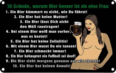 Produktbild von vianmo Blechschild 20x30 cm Pinup 10 Zitat Gründe Bier besser als Frau Pin Up Spruch
