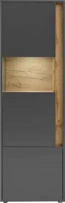 Produktbild von Wohnzimmer Vitrinenschrank CRISP-61 in anthrazit mit Absetzungen in Wotan Eiche Nb., B/H/T: ca. 50/155/40 cm