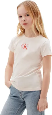 Produktbild von Calvin Klein Mädchen T-Shirt Kurzarm Micro Monogram aus Baumwolle, Elfenbein (Pe