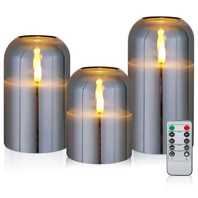 Produktbild von LED Kerzen 3er Set mit Fernbedienung Timer Funktion 300 Stunden flackernde Paraffin Echtwachs Kerze flammenlose Batteriebetrieb