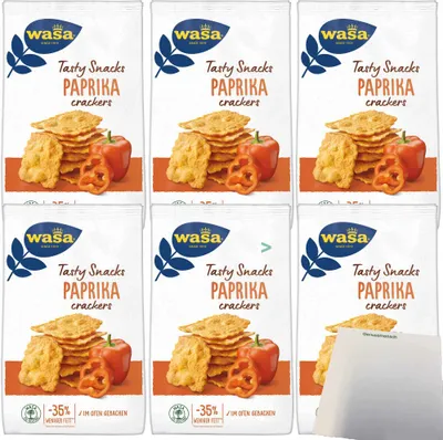 Produktbild von Wasa Tasty Snacks Paprika Crackers 6er Pack (6x150g Packung) + usy Block