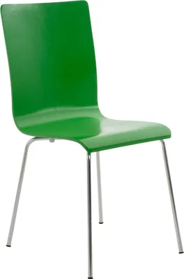 A single green chair with a metallic base on a white background.