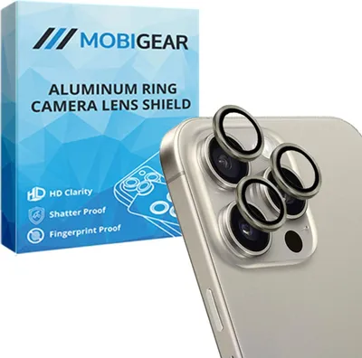 Produktbild von Mobigear Schutzglas für iPhone 15 Pro – Gehärtetes Glas für Kameraobjektive – Kompatibel mit Hüllen – Silber
