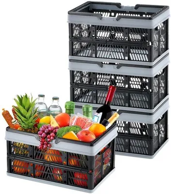 Produktbild von Ibenzoa® Faltbare Einkaufskörbe – 3er-Set, je 16 L, PP, klappbar & stapelbar, verstärkter Boden bis 10 kg, geruchstral, ergonomische verbreiterte Griffe