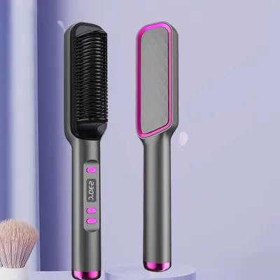 Produktbild von Glättbürste, Stylingkamm, Haarglättungsbürste, Kamm zum Stylen von Locken, Heizbürste, Für alle Haartypen geeignet Grau【ZF-888】