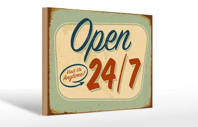Produktbild von Holzschild Retro 30x20cm open visit us anytime 24/7