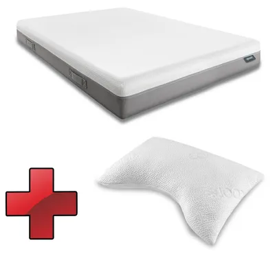 Produktbild von Viskoelastik-Matratze Sleezzz Premium 140 x 200 cm, Höhe 20 cm, Härtegrad H2/H3, mit Wendegriffen + Sleezzz® Cool Gel-Schaum Kontur Nackenstützkissen 40 x 60 x 16 cm