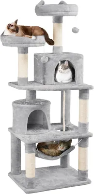 Imagen del producto de Silecomplaza, árbol para gatos de 158 cm, con hamaca y cuerda para jugar, color gris claro