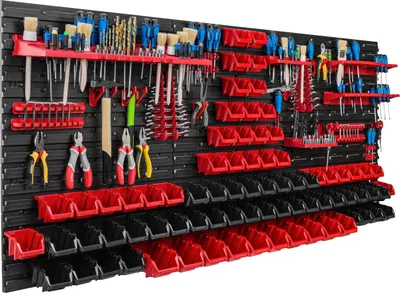 Immagine prodotto di Sistema di stoccaggio Scaffale da officina | 172 x 78 cm | 78 pezzi Scatola | Scaffale a muro con supporti per utensili e contenitori impilabili - Pannelli a muro Scaffale extra forte Scaffale forato per utensili Scaffale da magazzino Scaffale da garage