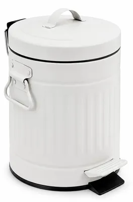 Immagine prodotto di Contenitore per cosmetici Relaxdays, 3 litri, con sistema di chiusura automatica, secchiello interno removibile, metallo, cestino da bagno con coperchio, bianco, Immagine generata dall'IA