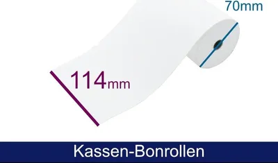 Obrázok produktu pre Kassenrolle - Normalpapier HF 114 70 12 (B/D/K), ca. 48m