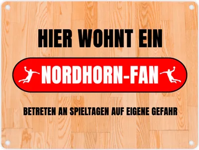 Produktbild von Hier wohnt ein Nordhorn-Fan Metallschild in 15x20 cm mit Turnhallenboden Motiv