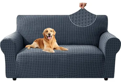 Obrázek produktu pro Potah na pohovku, 2 místa, tmavě šedá barva, rozměry 145-175 cm, elastický, žakárový, protiskluzový, s područkami