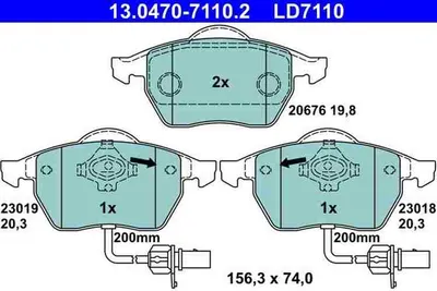 Immagine prodotto di ATE Set di pastiglie freno, freno a disco Articolo: 13.0470-7110.2