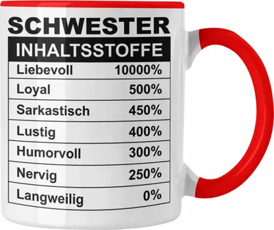 Produktbild von Trendation - Tasse für Schwester Geschenk Spruch Sprüche Geschenkidee Beste Schwester Inhalsstoffe Geburtstag (Rot)