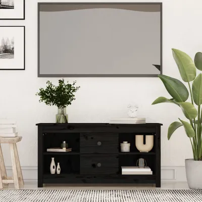 Produktbild von "Rabatt" TV-Schrank - Fernsehschrank - TV-Lowboard - Schwarz 103x36,5x52 cm Massivholz Kiefer - TV-Schränke CC21192