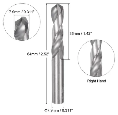Produktbild von Massiver Hartmetall-Bohrer, 7,9 mm (0,311") YG6X/C3 Mikrokorn-Hartmetall-Spiralbohrer mit geradem Schaft zum Bohren von Edelstahl, Aluminium, Metall und Kunststoff