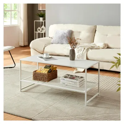 Produktbild von Couchtisch Ruokolahti mit Gitterablage im Industrie Design 102 x 43 x 46 cm Weiß