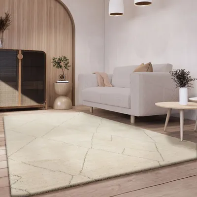 Produktbild von TT Home Wohnzimmer Teppich Kurzflor Geometrisches Skandi Muster Uni Abstraktes Design Größe 160x230 cm