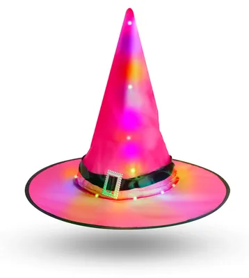 Obrázok produktu pre Halloweensky LED čarodejnícky klobúk - farebný, polyester - 38 cm