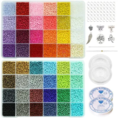 Immagine prodotto di Set di perline di vetro, 48 colori, 4 mm, con accessori per la creazione di gioielli