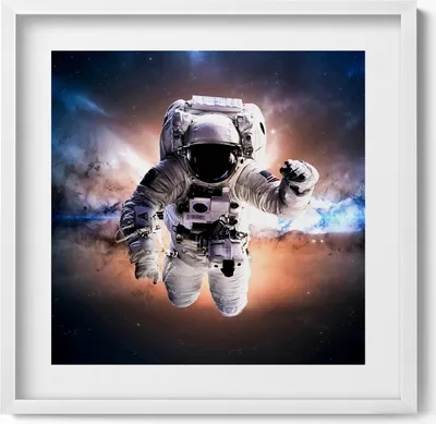 Produktbild von Astronaut im Weltraum– Wandbild mit Rahmen – Gerahmtes Bild  – Wanddekoration – 50x50 cm –  Weiß Rahmen