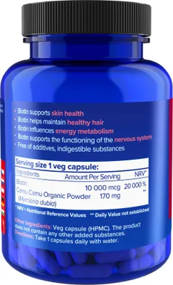 Produktbild von NATIOS Biotin, 10 000 mcg, Extra Stärke, 90 vegane Kapseln