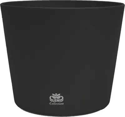 A black planter pot on a white background.