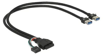 Obrázok produktu pre DeLOCK 0.45m USB 3.0 pin + USB 2.0 pin / 2 x USB 3.0 A, 0,45 m, 2 x USB A, 2.0/3.2 Gen 1 (3.1 Gen 1), Samica/Samica, 5 Gbit/s, Čierna
