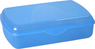 A blue plastic storage box with a lid.