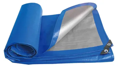 Zdjęcie produktu dla Plachta ochronna do ciężarówek, niebiesko-srebrna, z oczkami, 5x20m, 140g/m², wodoodporna, odporna na rozdarcia