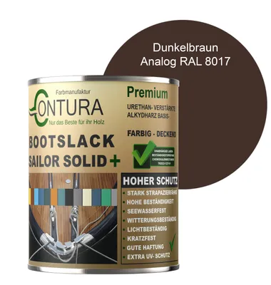 Produktbild von Contura 500ml. Bootslack Farbig SEIDENMATT Yacht- Buntlack Metall Holz GFK Schiffslack RALHolzlack Boot Farblos - Dunkelbraun - RAL 8017 Analog