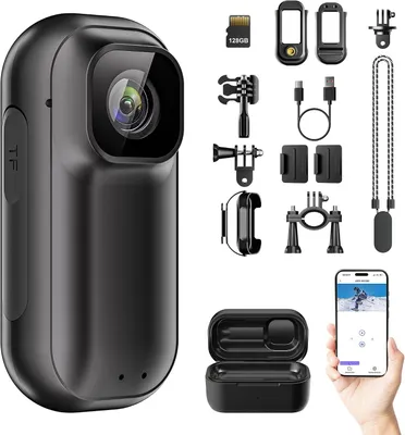 Productafbeelding van Mini actiecamera - 4K WiFi - 128 GB geheugen - 1,5 inch scherm - Met oplaadcase