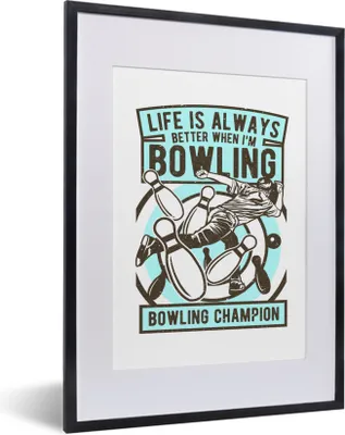 Produktbild von MuchoWow® MuchoWow® Gerahmtes Poster Bowling - Blau - Vintage 30x40 cm - Poster mit zchwarzem Bilderrahmen - Wandposter Schlafzimmer