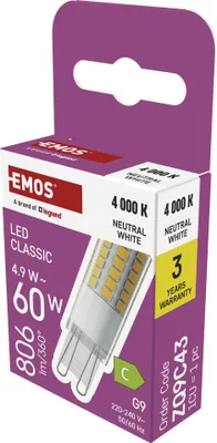 LED Lampe Classic JC / G9 / 4,9 W (60 W) / 806 lm / Neutral Weiß