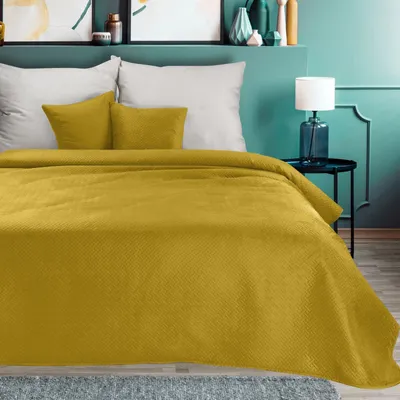 Zdjęcie produktu dla Narzuta Luiz 5 musztardowa 170×210 cm hotpress welur pikowana